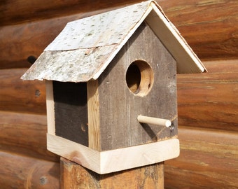 Reclaimed Wood Birdhouse, White Birch Birdhouse, Rustic Birdhouse, Cedar Birdhouse, Wooden Birdhouse, Bird House, Reclaimed Wood Bird House