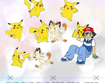 SVG DXF Pokemon Pikachu Ash Ketchum Meowth Vector Cut File Cricut Design Silhouette Stencil Template Decal Vinyl Heat Transfer Iron on Paper