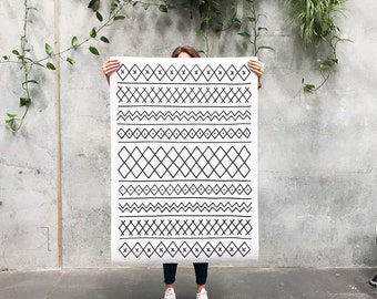 Kilim: A0 Poster / Hand Drawn Pattern Print / Moroccan Rug Inspired / Huge Wall Art / Big Paper Wall Hanging / Black & White Printed Poster