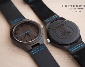 Police Officer Gifts, Thin Blue Line, Mens Wooden Watch, Police Wife, Police Girlfriend, Police Officer Badge, Wood Watches, Police Gifts