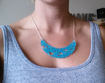 Blue acrylic laser cut necklace