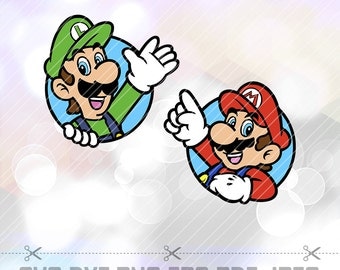 Super Mario Brothers Mario and Luigi SVG DXF Layered Cut Files Cricut Designs Silhouette Cameo Birthday Party Decoration Vinyl Tshirt Decal