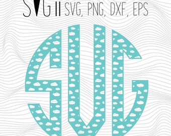 Clouds Monogram Font SVG, Monogram Circle Font Svg, Fonts Svg, Monogram Svg Font, Svg Font For Cricut, Silhouette Studio, Cuts Cameo