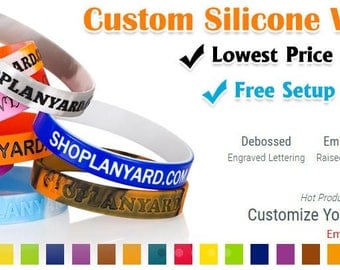 100 Pcs Custom Wristbands - Printed / Debossed / Embossed / Color Filled - Silicone Rubber Wristbands Bracelet Printed Bands FREE SHIPPING