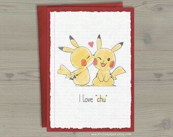 Pikachu Pokemon Valentines Anniversary Nerdy Geek Anime I Love Chu You Greeting Card