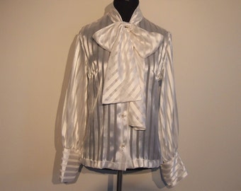 Vintage 1970's Blouse; 70's Bow Blouse; White Blouse