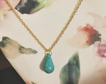 Teal howlite teardrop necklace - teal howlite gemstone