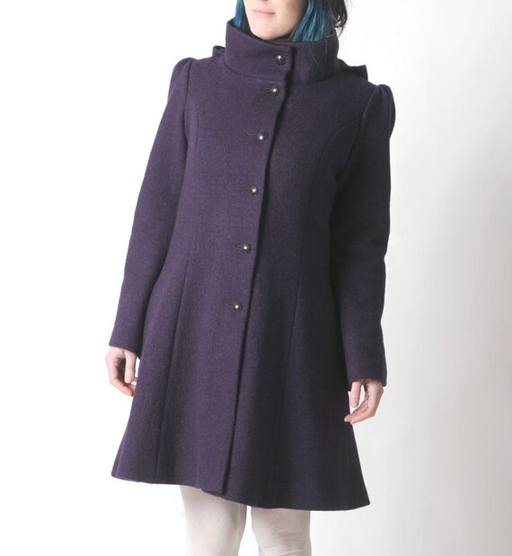 Purple wool coat Dark purple womens coat with pixie hood