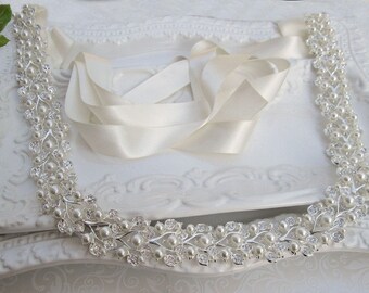 All the way around crystal pearl belt Bridal dress sash pearl wedding belt pearl bridal belt pearl ivy pearl silver belt pearl wedding sash