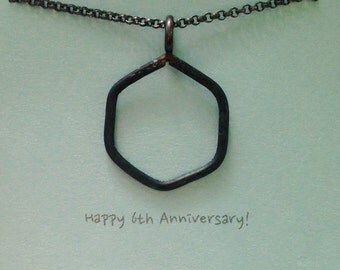 1" Iron Hexagon Necklace 6th Anniversary Gift for Him Unisex Geometric Shape Necklace Hand Forged & Hammered Iron Jewelry - made to order