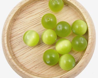 10 Pieces of 10mm Cats Eye Beads Apple Green Lime Green Fiber Optic Beads 10mm round beads