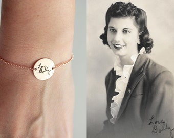 Handwriting Disc Bracelet - Engraved Signature Bracelet Gold Handwriting Bracelet Custom Bracelet Signature Handwriting Bracelet Handwritten