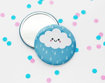 Happy Cloud Pocket Mirror, Small Mirror, Kawaii Gift, Purse Mirror