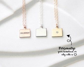 State Gift Necklace Small Colorado Necklace, Rose Gold Colorado Bracelet, Small State Necklace Gift, Colorado with Heart Sterling Silver