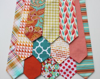 Little and Big Guy NECKTIE Tie - Spring Easter - Turquoise Coral Orange Collection - (Newborn-Adult) - Baby Boy Toddler Teen Man