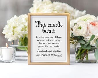 Memory Candle Sign, This Candle Burns, Memorial Candle Sign, Printable Memorial Sign, Remembrance Sign, Memorial Table, Memory Of, Rochester