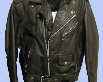 Men's Black Leather Motorcycle Jacket Sz 48 by Route 66