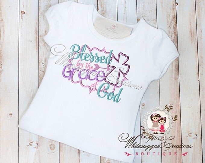 Baby Girl Easter Shirt - Blessed By The Grace Of God - Girl Christian Outfit - Sample Sale