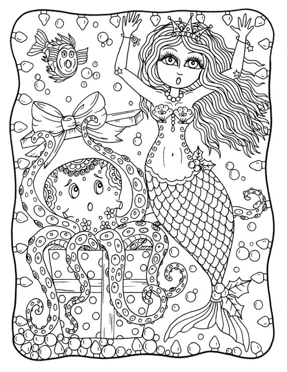 Download Christmas Instant Download Mermaid Adult Coloring Page digi
