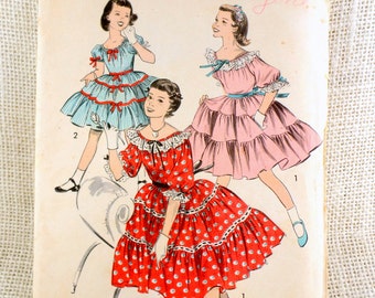 Vintage Advance 8404 1950s girl's sewing pattern Full skirt square dance squaw dress chest 28