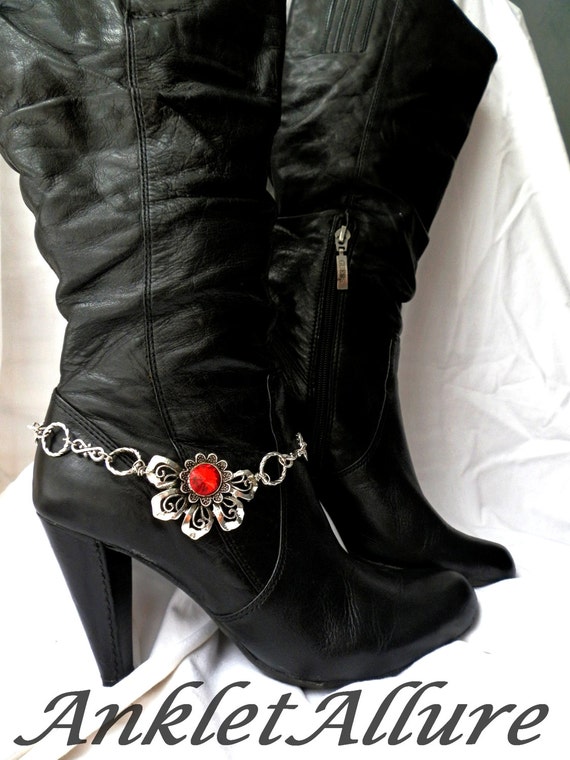 Red Rhinestone Boot Chains Flower Boot Jewelry BoHo Boot Jewelry Foot Jewelry Boot Bracelets by AnkletAllure steampunk buy now online