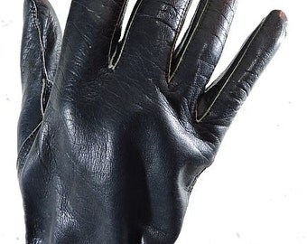 Ladies Vintage Blue Leather Longer Length Gloves Size 7