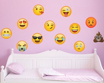12 Large Emoji Wall Decal Peel and Stick Repositionable