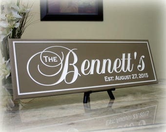 Personalized Family Name Sign Wedding Last Name Sign Family Established Sign Carved Hand Painted Wedding Gift Anniversary Gift Shower Gift