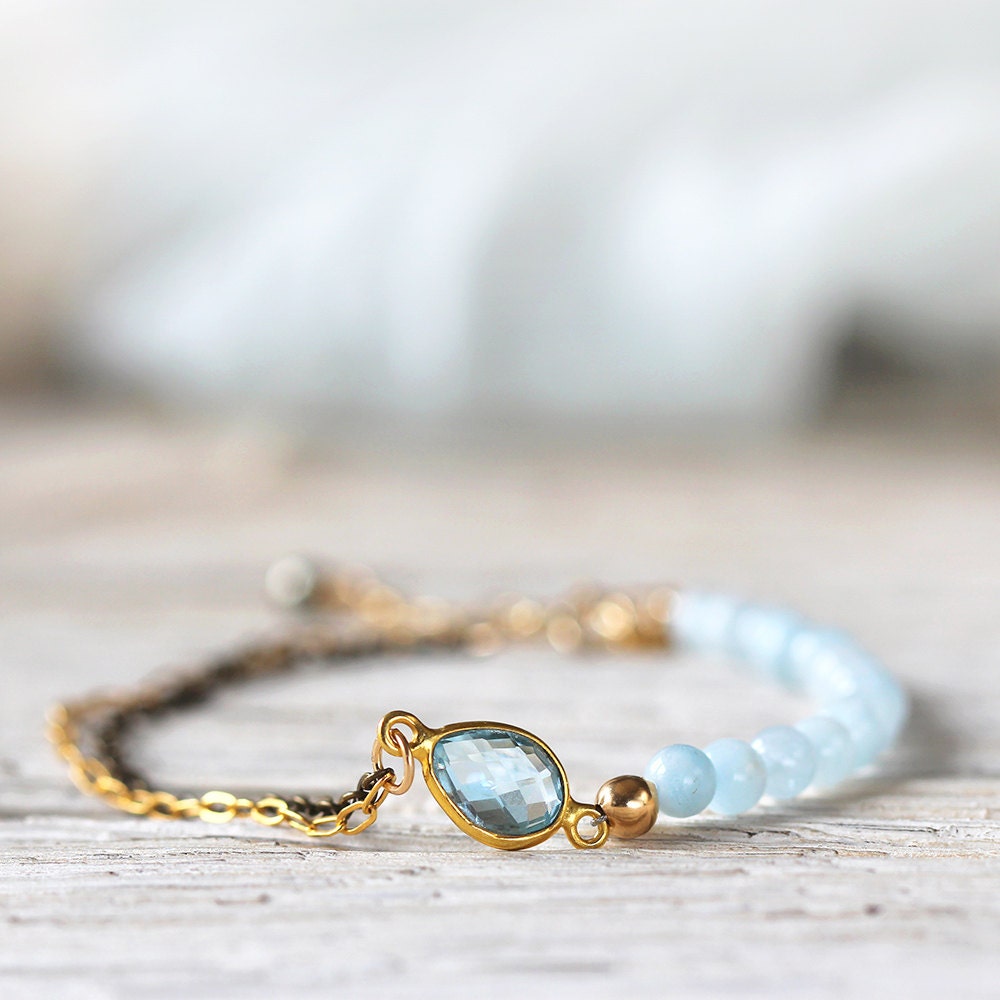 Blue Topaz Bracelet - Dainty Bracelet for Her - Topaz and Aquamarine Bracelet - Blue Topaz Jewelry - November / March Birthstone