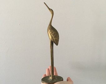 Mid Century Brass Statue, Brass Animal, Brass Animal Figurine, Brass Statue, Bookshelf Decor Heron Egret Brass Crane Brass Bird Figurine
