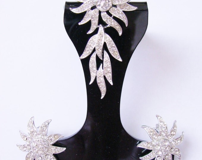 Vintage Sarah Coventry Rhinestone Demi Parure Brooch Earrings Designer Signed Pendant Dangle Wedding Bridal