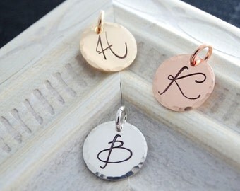 Initial Charm Initial Pendant Hammered Silver pendant Personalized letter charm Rose Gold Initial Necklace Rose Gold Letter Charm