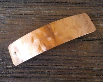 XL Copper Hair Barrette. Simply Textured: bright copper extra large metal barrette for thick hair with brushed circles texture.