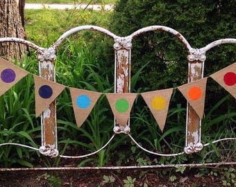 Chakra Burlap Bunting, Festival Flags, Boho Hippie Room Decor, Gypsy Banner, Dorm Room, Chakra Flags, Rainbow Bunting, Meditation Whimsical