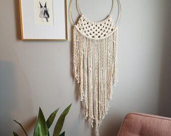 Double Hoop Macrame Dream Catcher, Fiber Art, Modern Macrame, Boho Wall Art, Wall Décor, Macramé