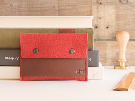 Felt and leather PASSPORT WALLET / passport case / felt wallet / orange wallet / wool felt / felt passport wallet / passport cover