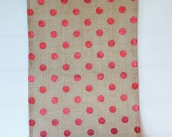 Burlap Table Runner, Valentine Runner, Valentine Decor Red Silver Gold Metallic Dot Burlap, Metallic Christmas Cottage Decor