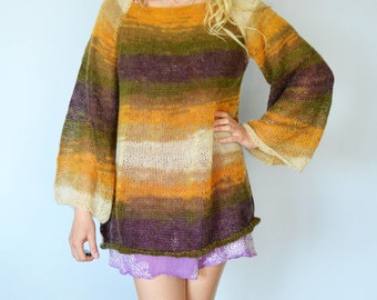 Loose Knit Sweater Grunge Sweater Hand Knitted Top Hippie