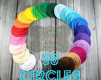 50 FELT CIRCLES-Best Seller, Mix & Match, CHOOSE Size and Color, Die Cut Felt Circles, Rainbow Felt Circles