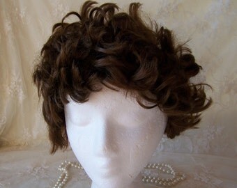 Vintage Human Hair Wig.Ladies Brown Curly Wig.Ladies Short Wig.Womens Curly Wig.Ladies Wig.Small to Medium Wig.Short Wig.Short Brown Wig.