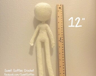 12" Slender Doll Base - Amigurumi Crochet Pattern for Custom Customizable Female Girl Woman Human Anime Life-like Body Figure Plush Plushie