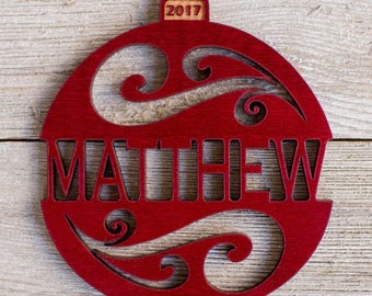 Personalized Christmas Ornament 2017 from Solid Red Maple or Mahogany Wood