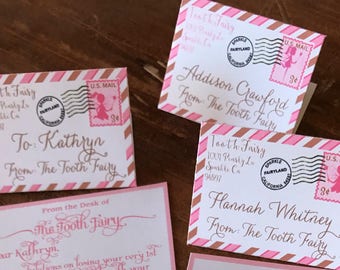 20 Tiny Tooth Fairy letters and Envelopes in Pinks and Browns Adorable!