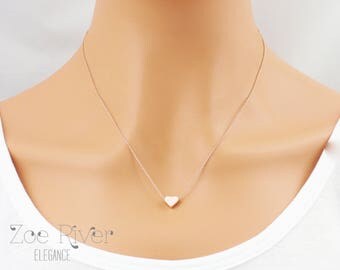 Choose rose gold, silver or gold heart personalized initial necklace. Tiny rose gold necklace. Elegant and dainty necklace