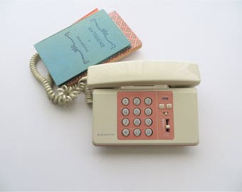 90s Sanyo Telephone Push Button Phone, Two Tone Coral Pink and Beige, Hipster Teen Girl Room Decor