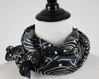 1980s Elaine Gold Stars and Squiggles Black Oblong Scarf
