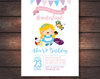 Alice in Onederland invitation, Alice in wonderland birthday party, Digital Invitations, 2 options
