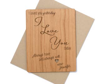 Romantic Personalized Gift. Wedding Anniversary Gift Mini Wood Card. 5th Year Wood Anniversary. Love You Forever Gifts.