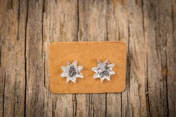 FREE SHIPPING WORLDWIDE - Silver Christmas Stars Earrings - Surgical Steel - Studs - Gift Box - Handmade Bamboo Wood Earrings - Studs