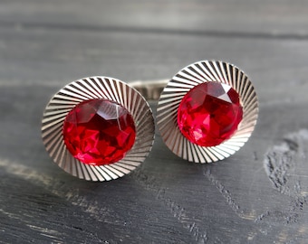Red rhinestone wrap around cufflinks/for/groom romantic wedding gift alternative wedding cufflink gothic jewelry vampire men engagement gift